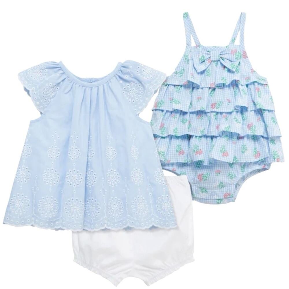 Little Me Girl’s Blue and White Eyelet Dress Outfit Set Size 24 Month’s NWT